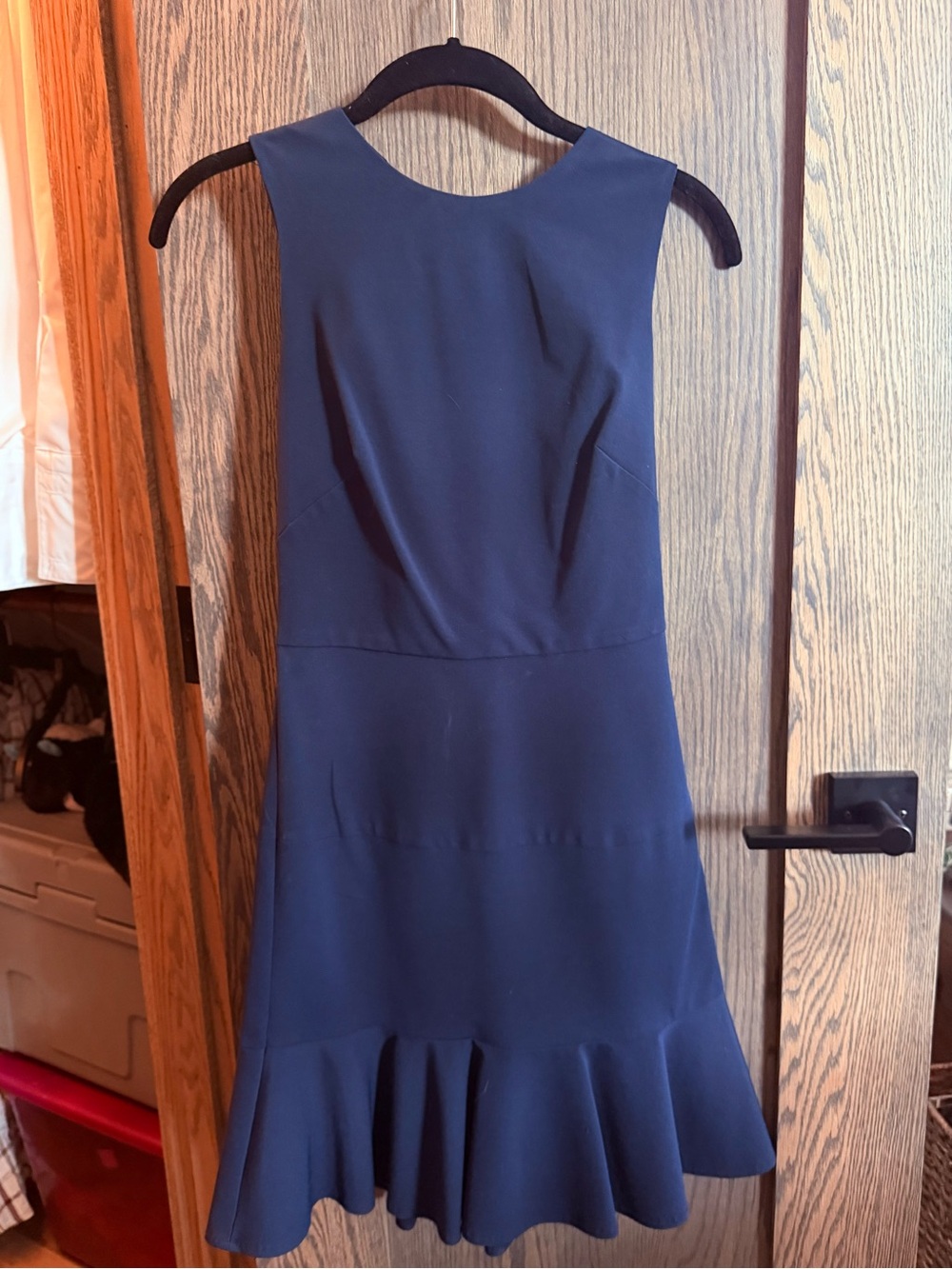 Nicole Miller Navy Sleeveless Midi Dress with Flounce Hem